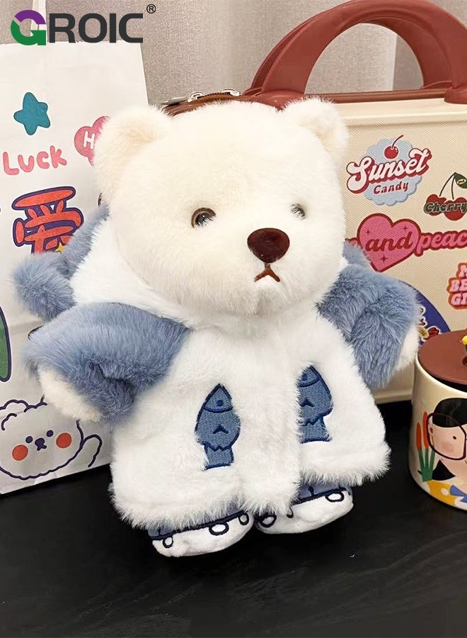 GROIC Teddy Bear with Clothes, Plushie Clothes for Stuffed Animals, Bear Clothes Blue Shark Outfit, Pre-Kindergarten Toys, Plush Bear Cuddly Toy, Best Gift for Kids Girls Women Birthday, Cute Bear Doll - Image 5